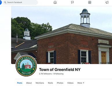 The Town of Greenfield's Facebook page featuring the town hall.
