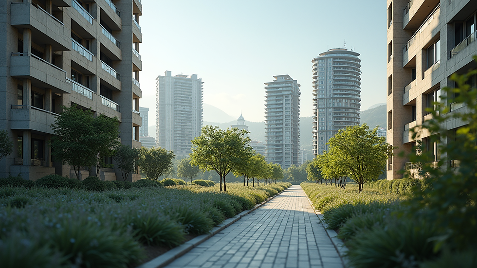 Eye-level view of Sakarya cityscape with modern buildings and greenery