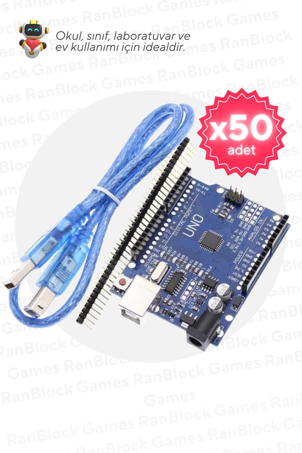 50 li Paket Arduino UNO R3 CH340 Gelistirme Karti MEB