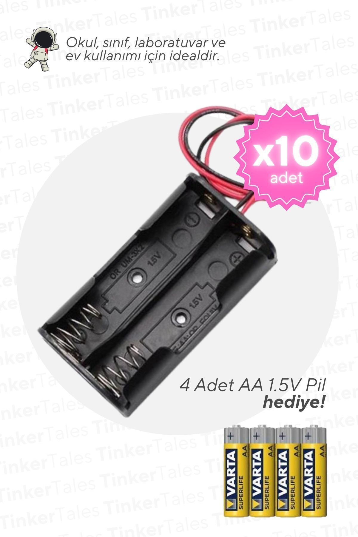 10 Adet 2 li Aa Kalem Pil Yuvasi Kablolu MEB