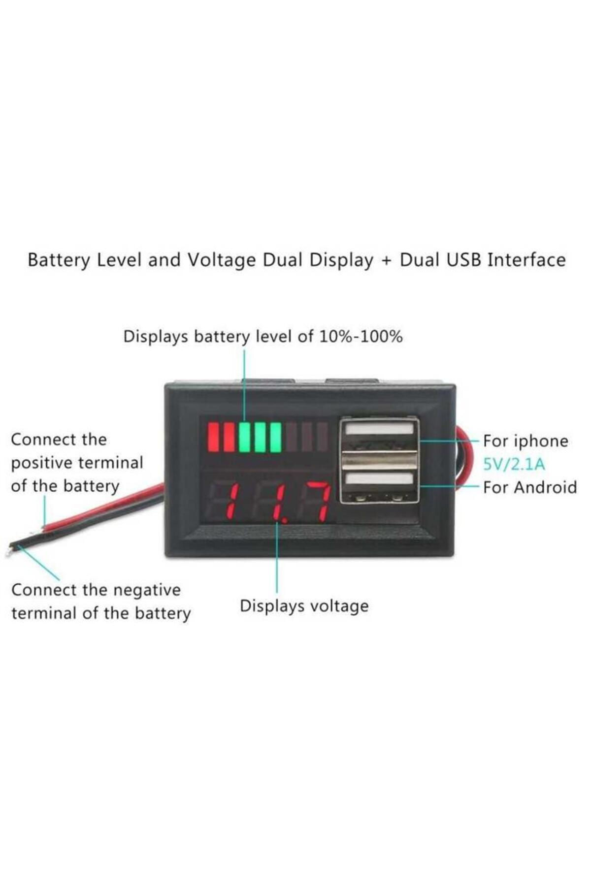 Aku Kapasite Gostergesi Voltmetreli ve USB Cikisli