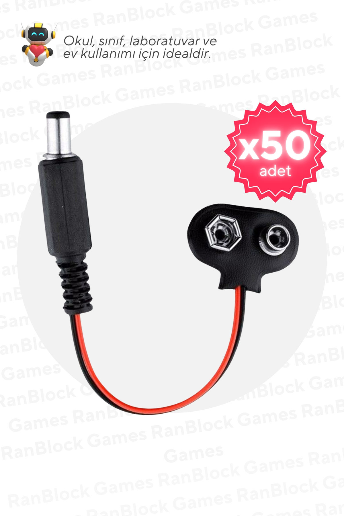50 li Paket 9V Pil icin Jack Kablosu MEB