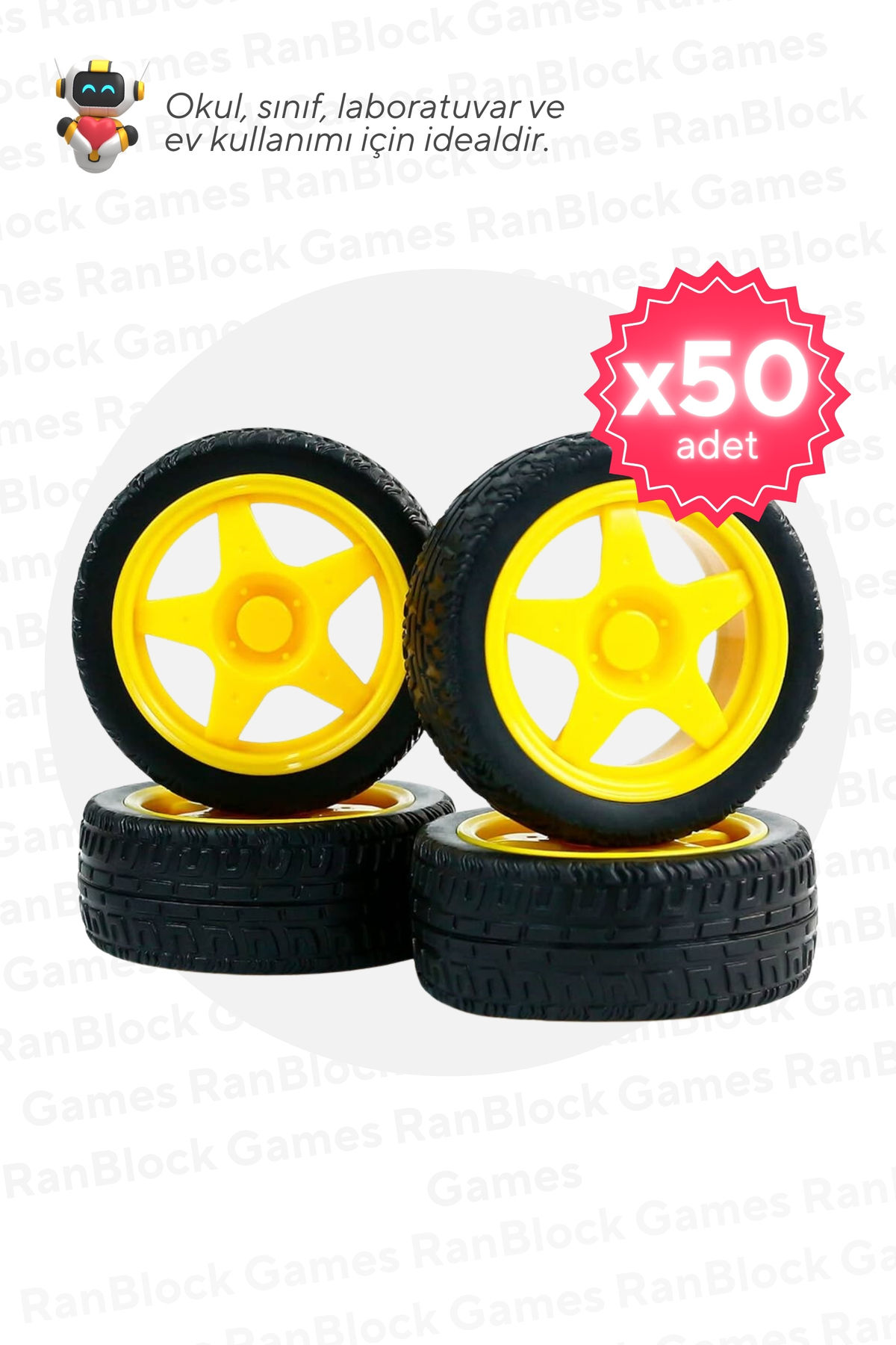 50 li Paket Sari Robot Araba Tekerlegi MEB