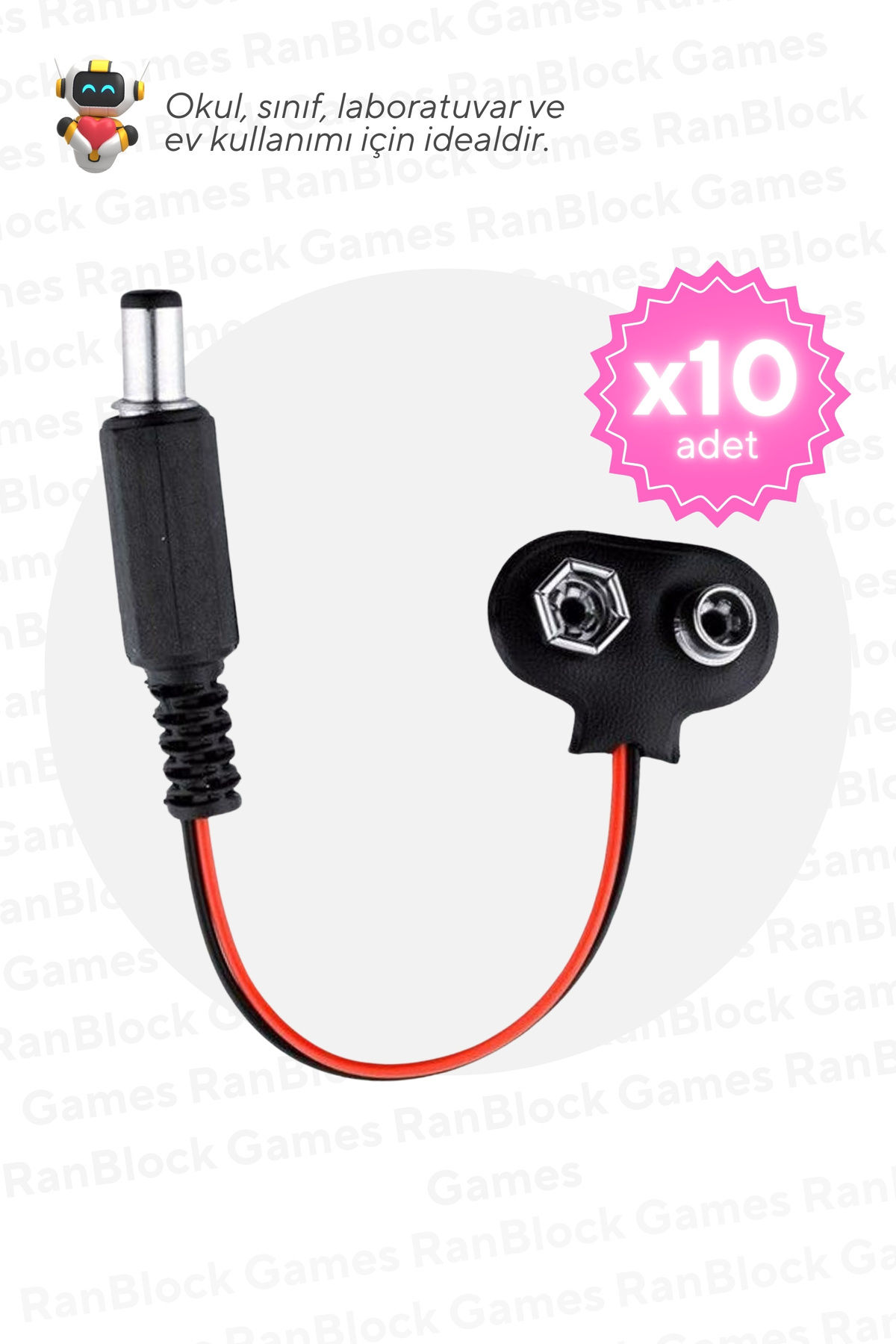 10 lu Paket 9V Pil icin Jack Kablosu MEB