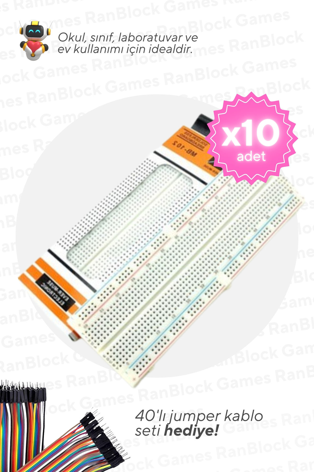 10 lu Set 830 Pin Buyuk Boy Breadboard MEB