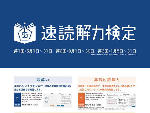 第2回速読解力検定(9/1~30)|受験申込受付中(~8/31)|2000円