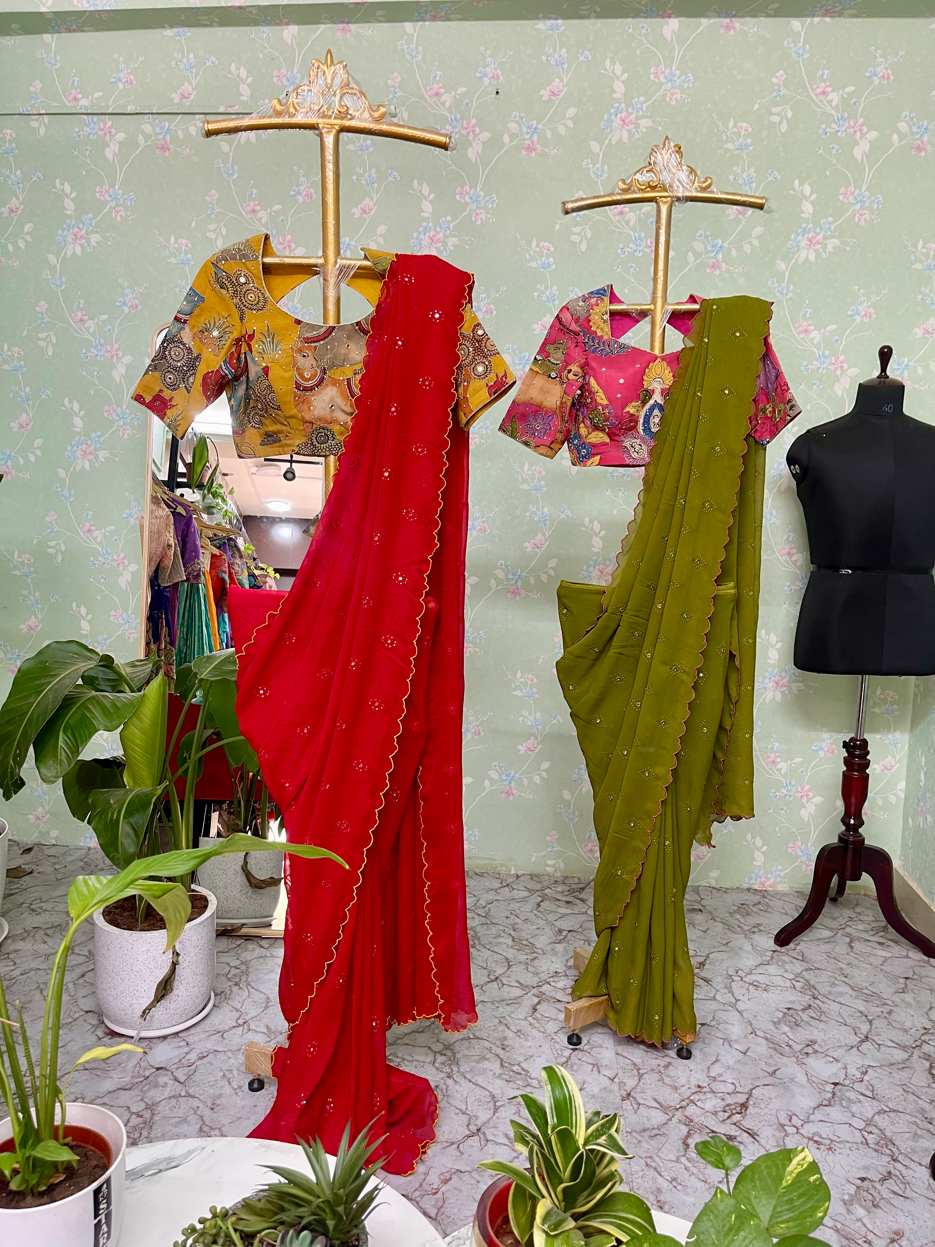 Penkalamkari blouse with pure georgette saree