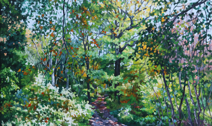 Autumn scene of Trees in Savernake Forest, painting in acrylic