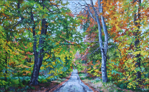 Autumn trees painting in acrylic