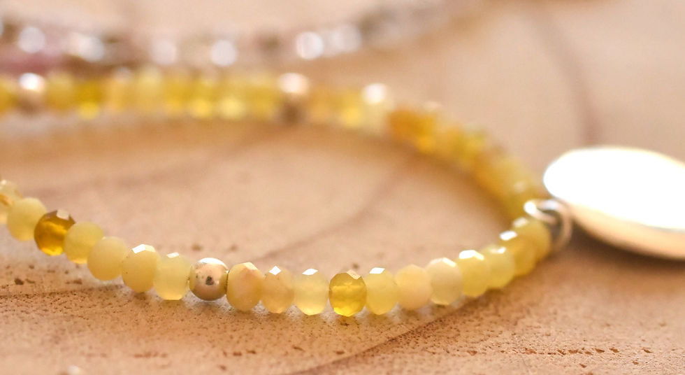 Thumbnail: close-up view of yellow and silver beads on wood surface