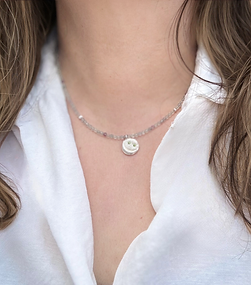Flourite and Silver Beaded Moon Necklace