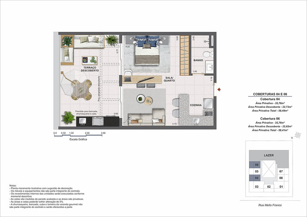 Miniatura: Lançamento - Studios, Quarto/Sala e Coberturas em Teresópolis - Planta