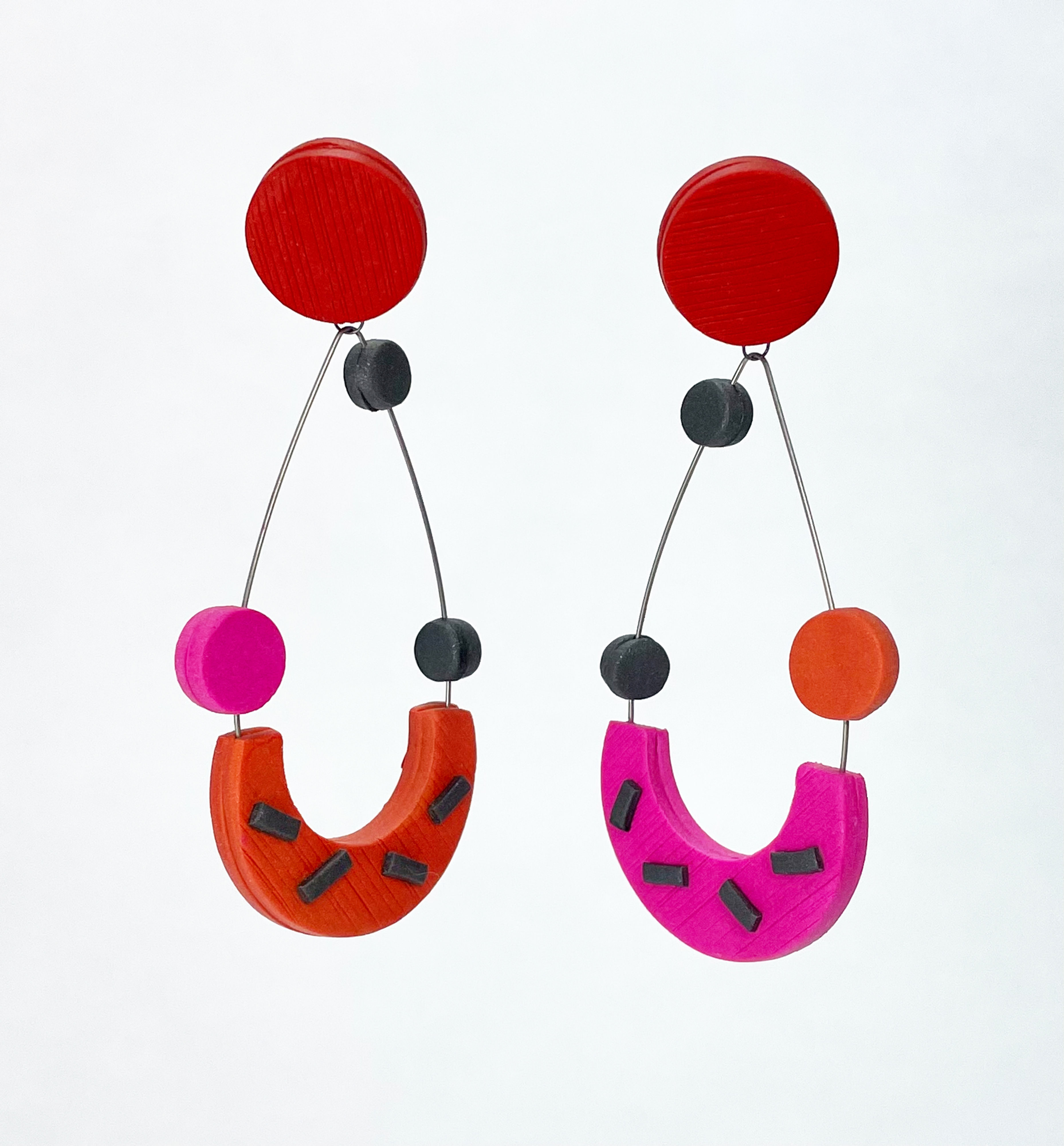 Dropped Moon Raspberry Orange Earrings