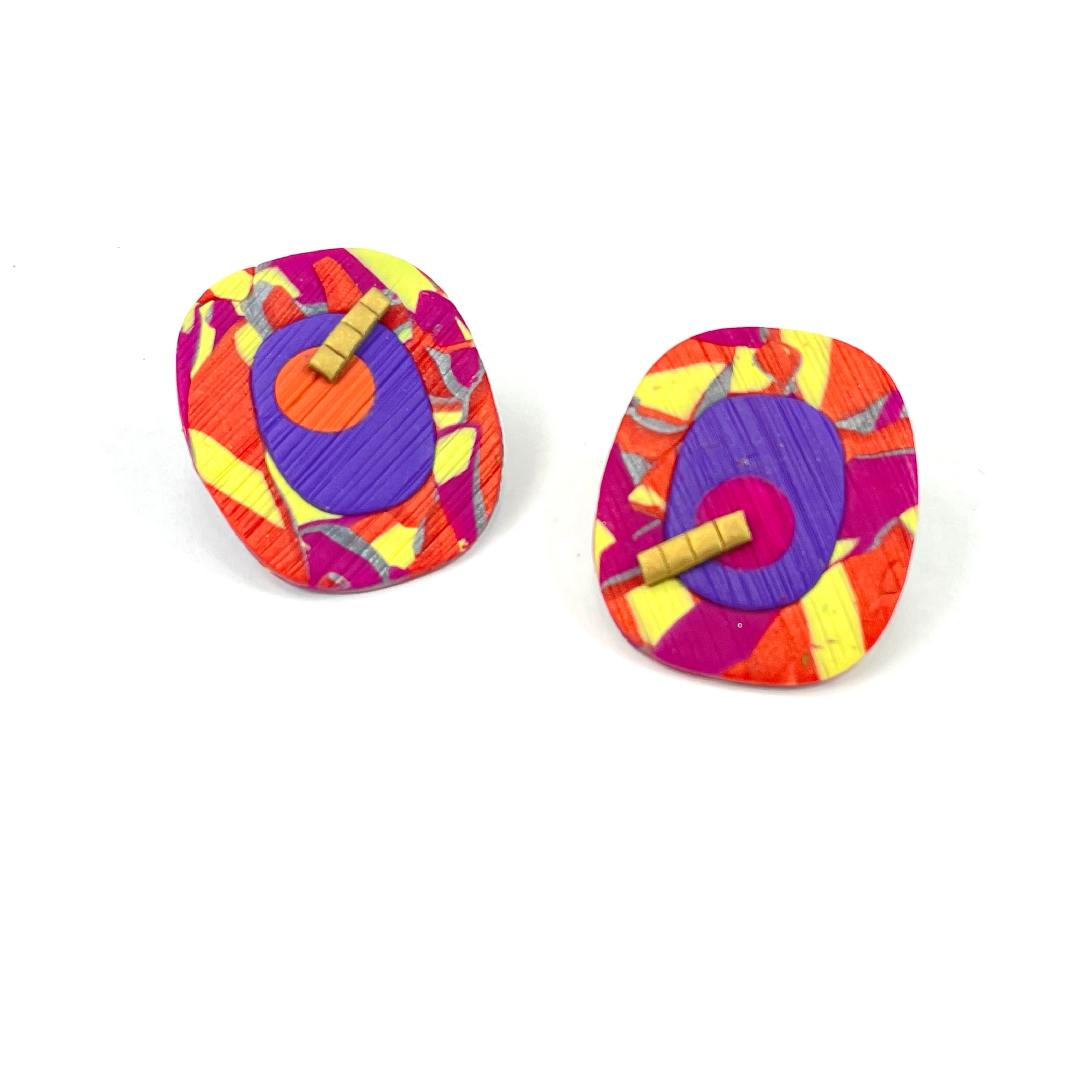 Pink Orange Mix Button Earrings