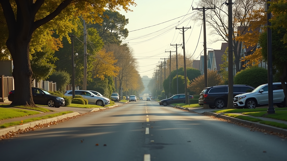 Wide angle view of a quiet suburban street ideal for learner drivers