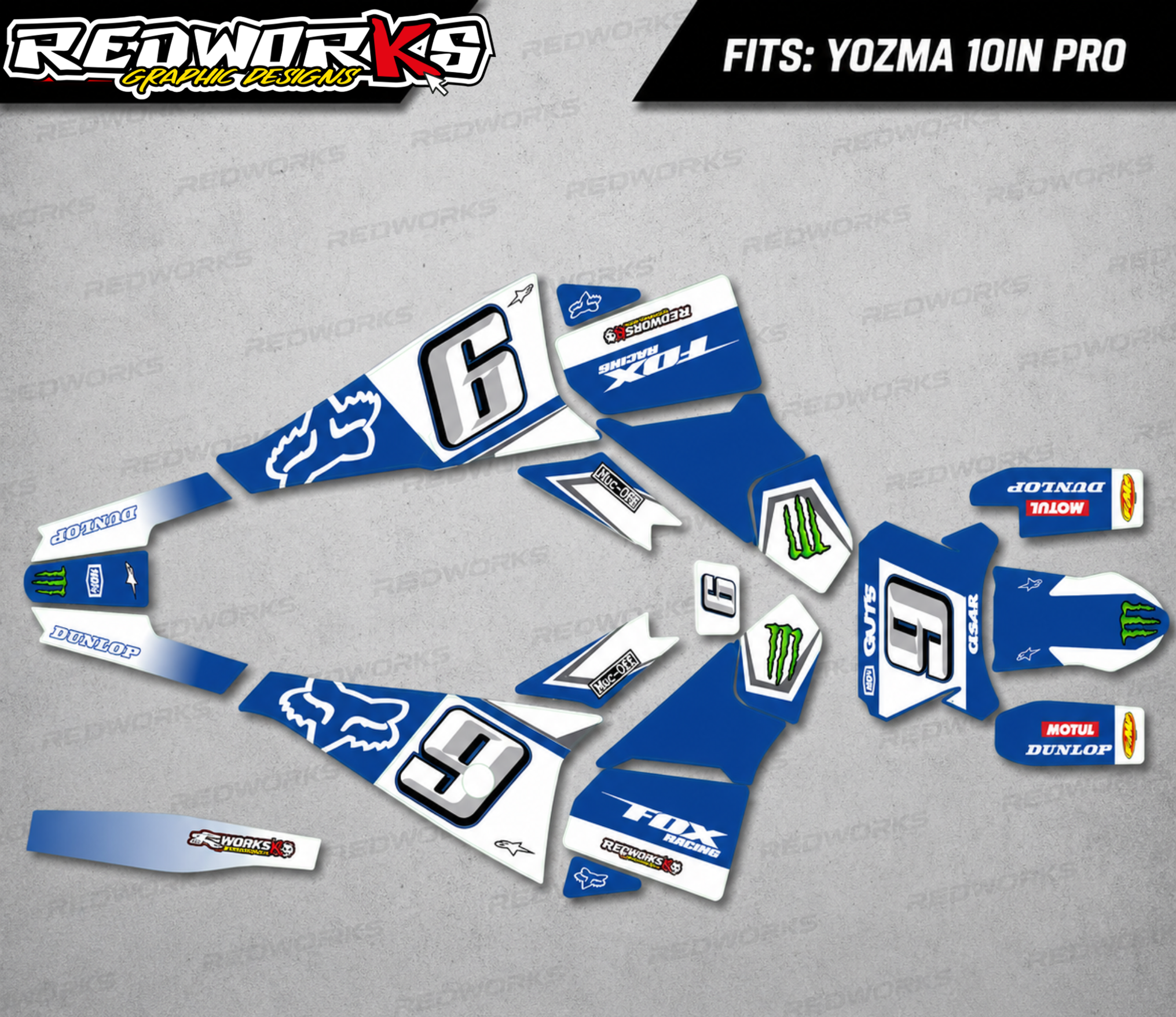 Yozma 10in Pro Blue Race Graphics Kit | Electric Dirt Bike Decals