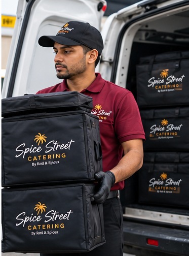Branded Spice Street Catering delivery team (illustrative image)