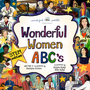 a collage of different women scientist with 'Wonderful Women ABC's' written in the centre