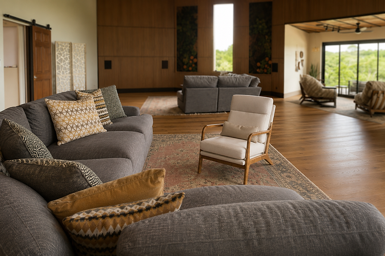 Comfortable seating area inside Guided Journey Counseling's therapy office in Cedar Park, Texas.