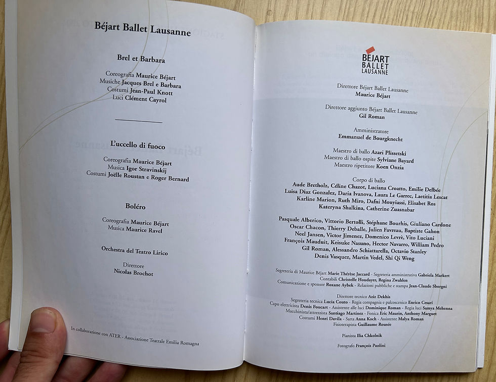 Libretto di sala Bejart Ballet Lausanne ospite del Tetro Lirico di Cagliari - 2006
