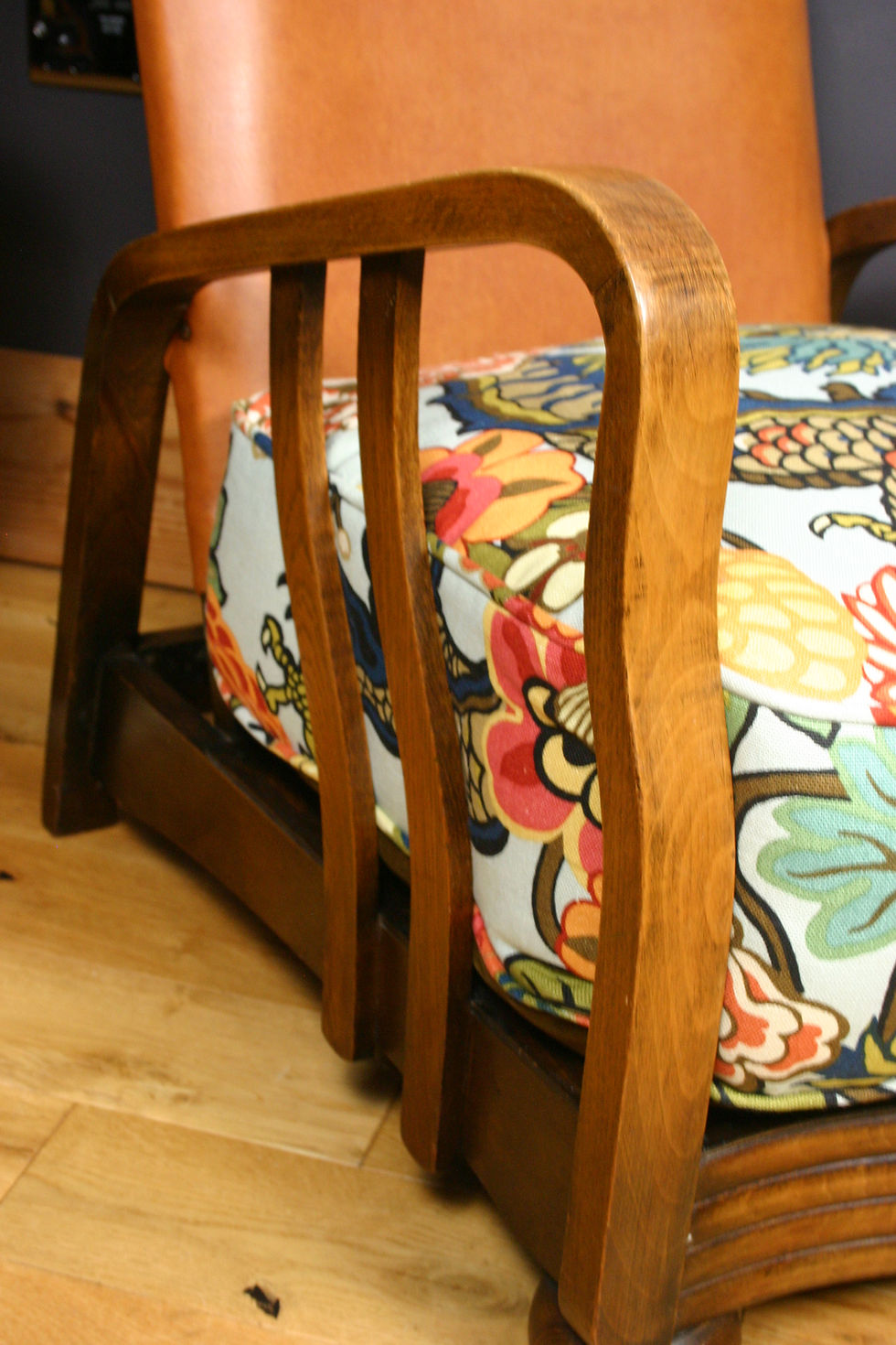 Vintage Art Deco chair reupholstered in contemporary fabric