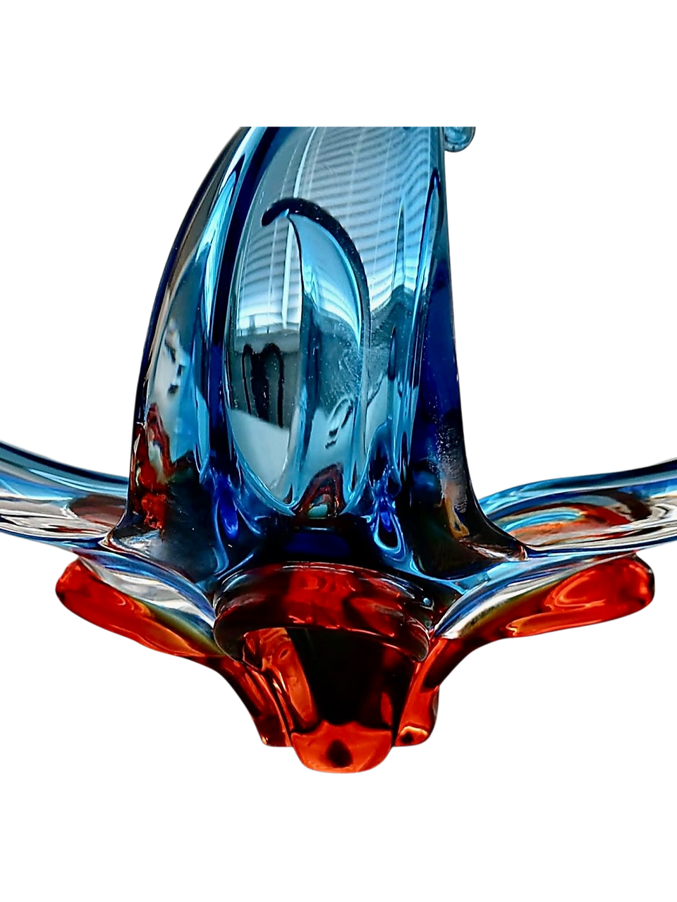 Lorraine Glass Industries Stretch en verre bleu avec orange