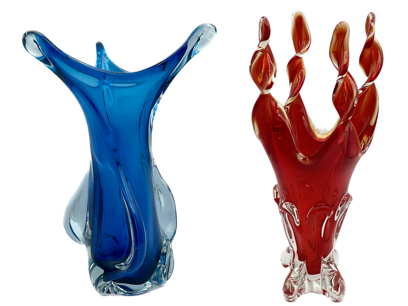 Blue Chalet Twist Vase (L) & Red EDAG Four Point Twist