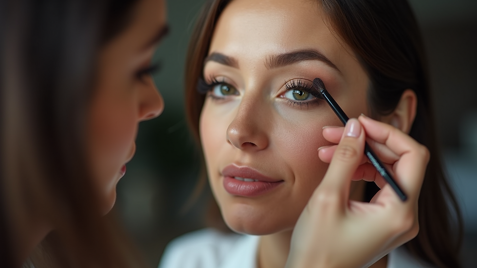 Close-up view of a makeup artist applying eyeshadow on a client