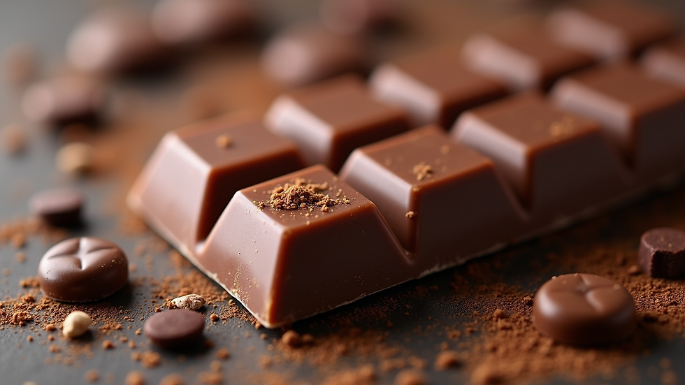 Close-up view of a chocolate bar with unique flavors