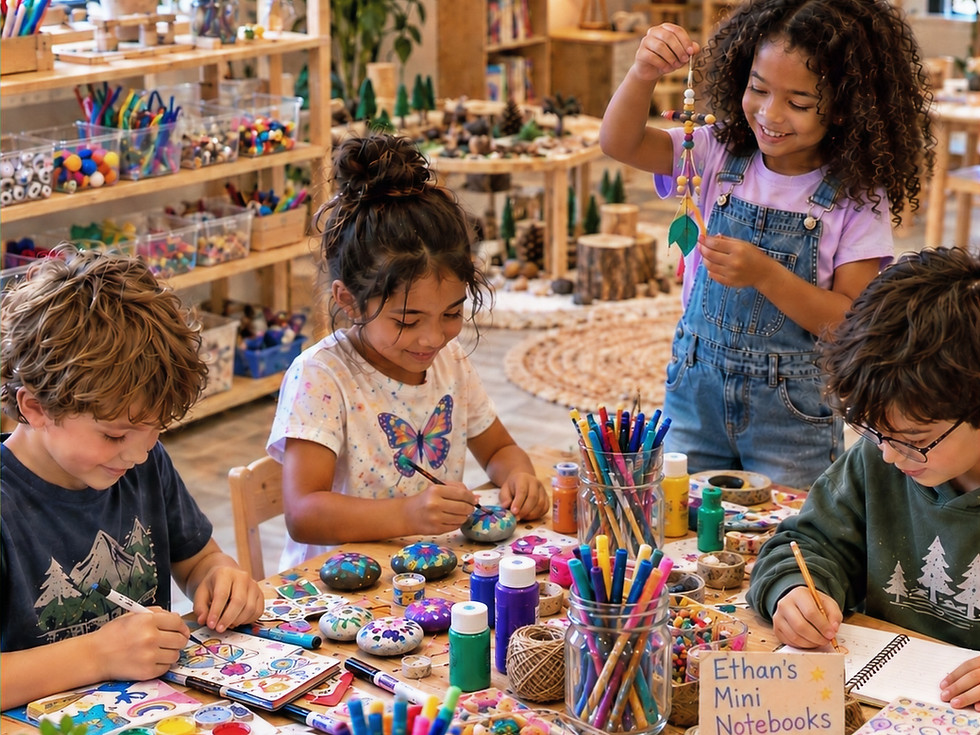 Joyful children creating products for their handmade businesses.