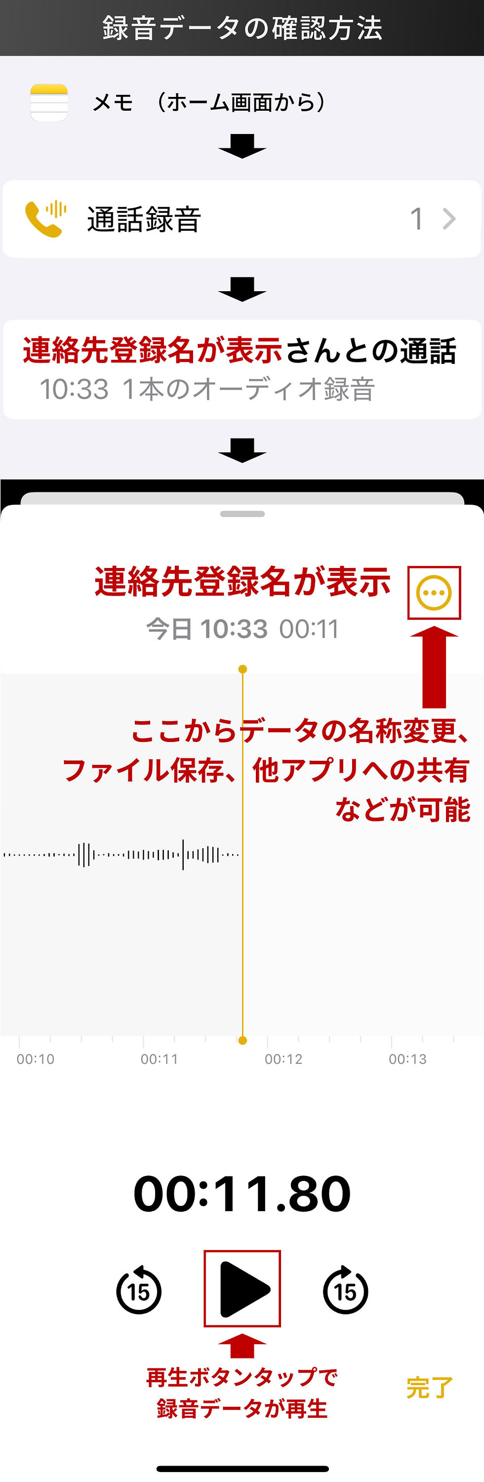 iOS18.1での通話録音データの確認方法