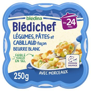 Repas bébé Blédichef 24 mois Pâtes légumes cabillaud - 250g