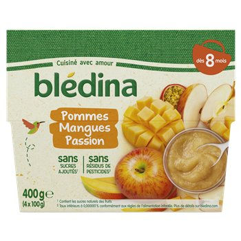 Purée fruit bébé Blédina 8 mois Pomme mangue passion - 4x100g