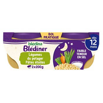 Plat bébé soir Blédiner 12 mois Pâtes légumes - 2x200g