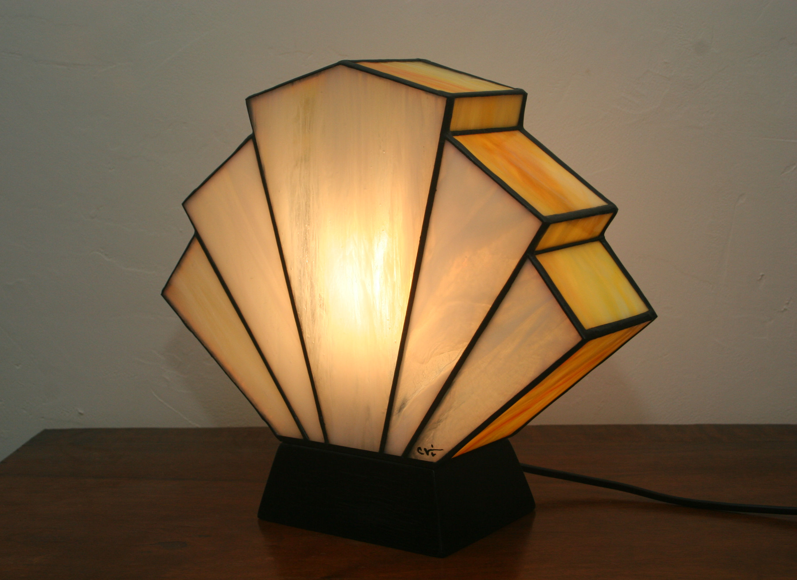 Lampe Art Déco Vitrail Tiffany "1928" Flabellum Mimosa