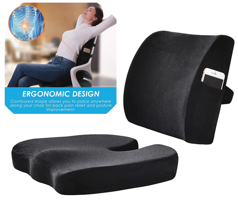 Lumbar and Seat Cushion Back Memory Foam Pillow Set