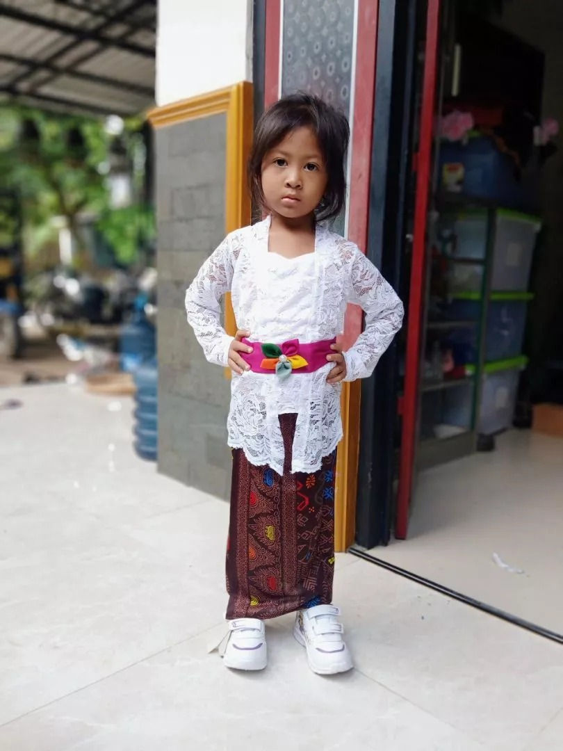 Thumbnail: White Kids Kebaya - Traditional Lace Blouse Set – Stretchy & Comfortable