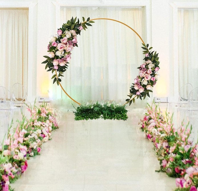 Thumbnail: 2m Gold Round Backdrop Stand – Metal Circle Arch for Party & Wedding