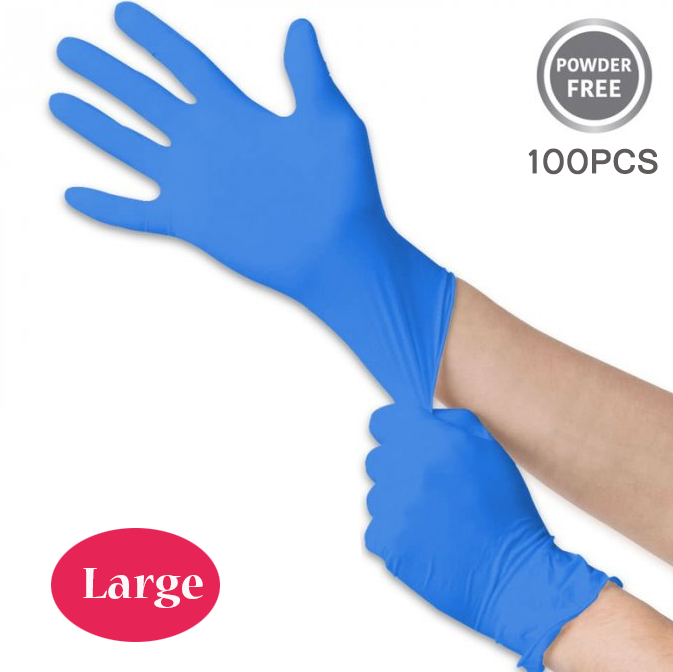 Thumbnail: Disposable Blue Nitrile Gloves – Large, Latex-Free, Food Safe, 100 pcs