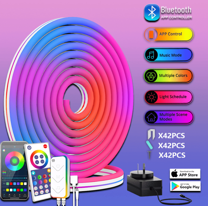 Led Neon Rope Lights, Smart Bluetooth Rope Lights 33FT