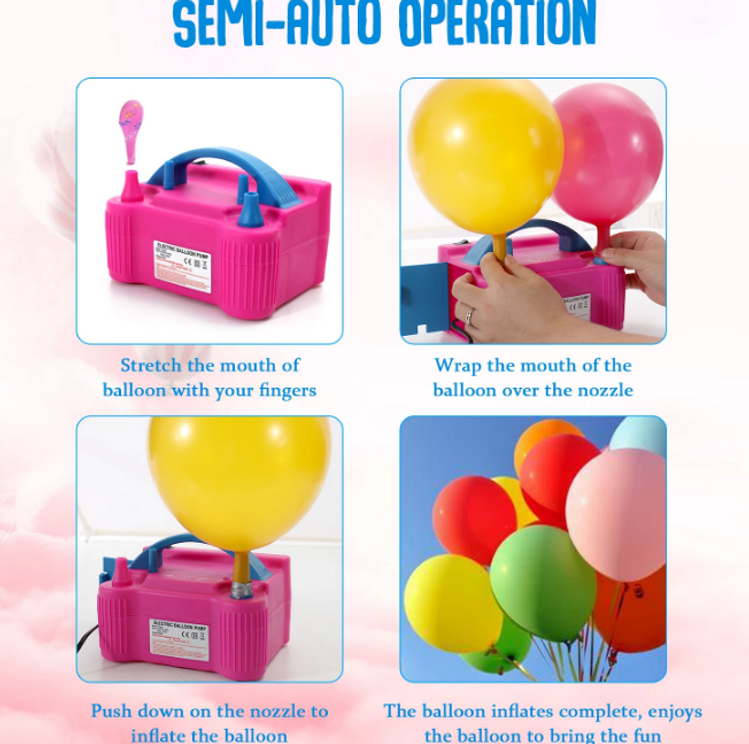Thumbnail: Electric Balloon Pump – 600W Dual Nozzle Inflator for Party Decor (Pink)