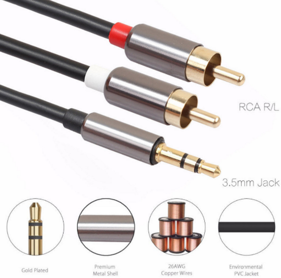 3.5mm to 2 RCA Audio Auxiliary Stereo Y Splitter Cable 1m