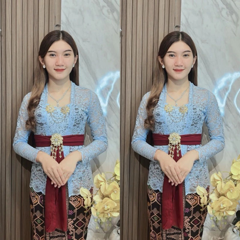 Thumbnail: Kebaya Melati Full Set – Baby Blue | Stretch Batik Wear (Bali Style)