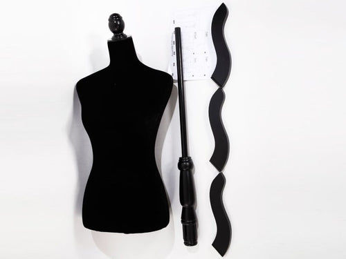 Thumbnail: HALF BODY MANNEQUIN WOODEN Style STAND VELVET SURFACE - Black