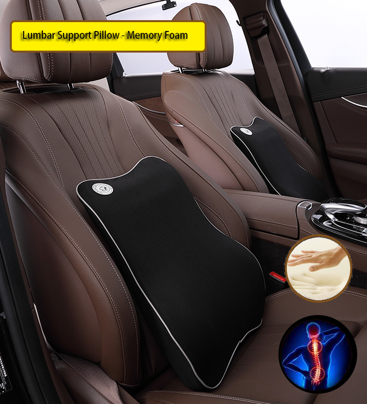 Car Seat Memory Foam Lumbar Support Cushion - Black