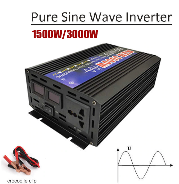 Car Power Inverter DC 12V to AC 220V, Car Inverter 3000W Pure Sine Wave