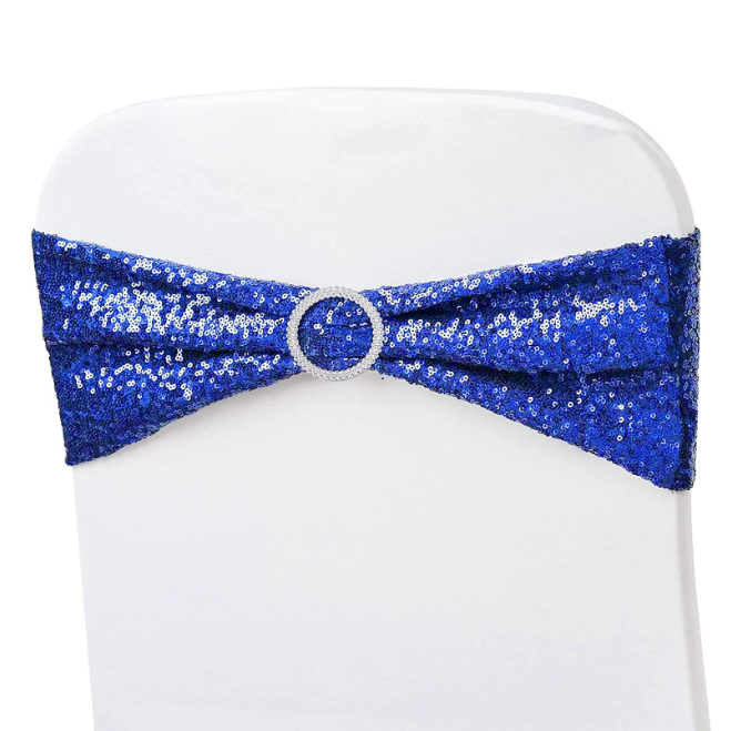 Royal Blue Sequin Chair Sashes Spandex
