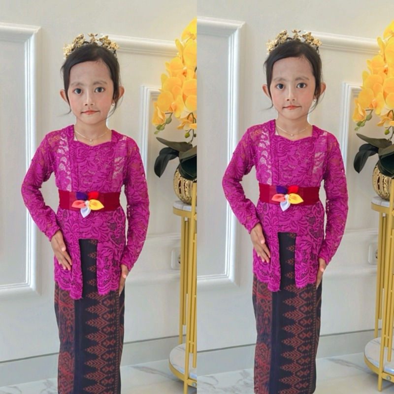 Thumbnail: Purple Kids Kebaya - Traditional Lace Blouse Set – Stretchy & Comfortable