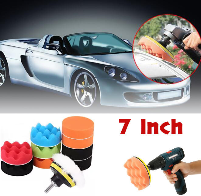 12PCS Car Polisher Polishing Waxing Buffing Woolen & Sponge Pads Kit 7 Inch