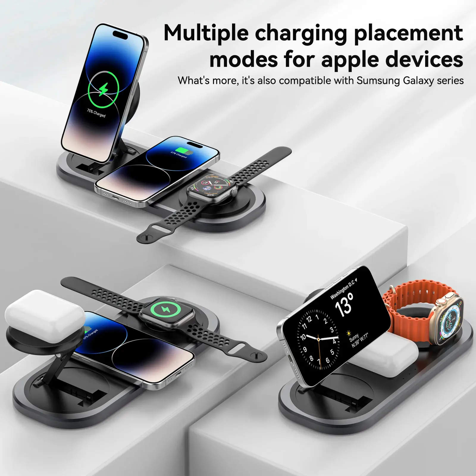 Magnetic Foldable 3 in 1 Wireless Charger Station for Apple and Samsung Devices